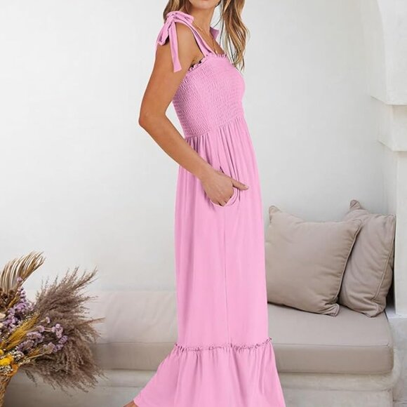 ANRABESS Women Summer Casual Strap Smocked Maxi Flowy Tiered A Line Beach Travel - Picture 2 of 3